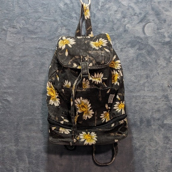 Sassaby Handbags - Vintage Sassaby Daisy Floral Mini Backpack Black He Loves Me 90s Sling Bag Y2K